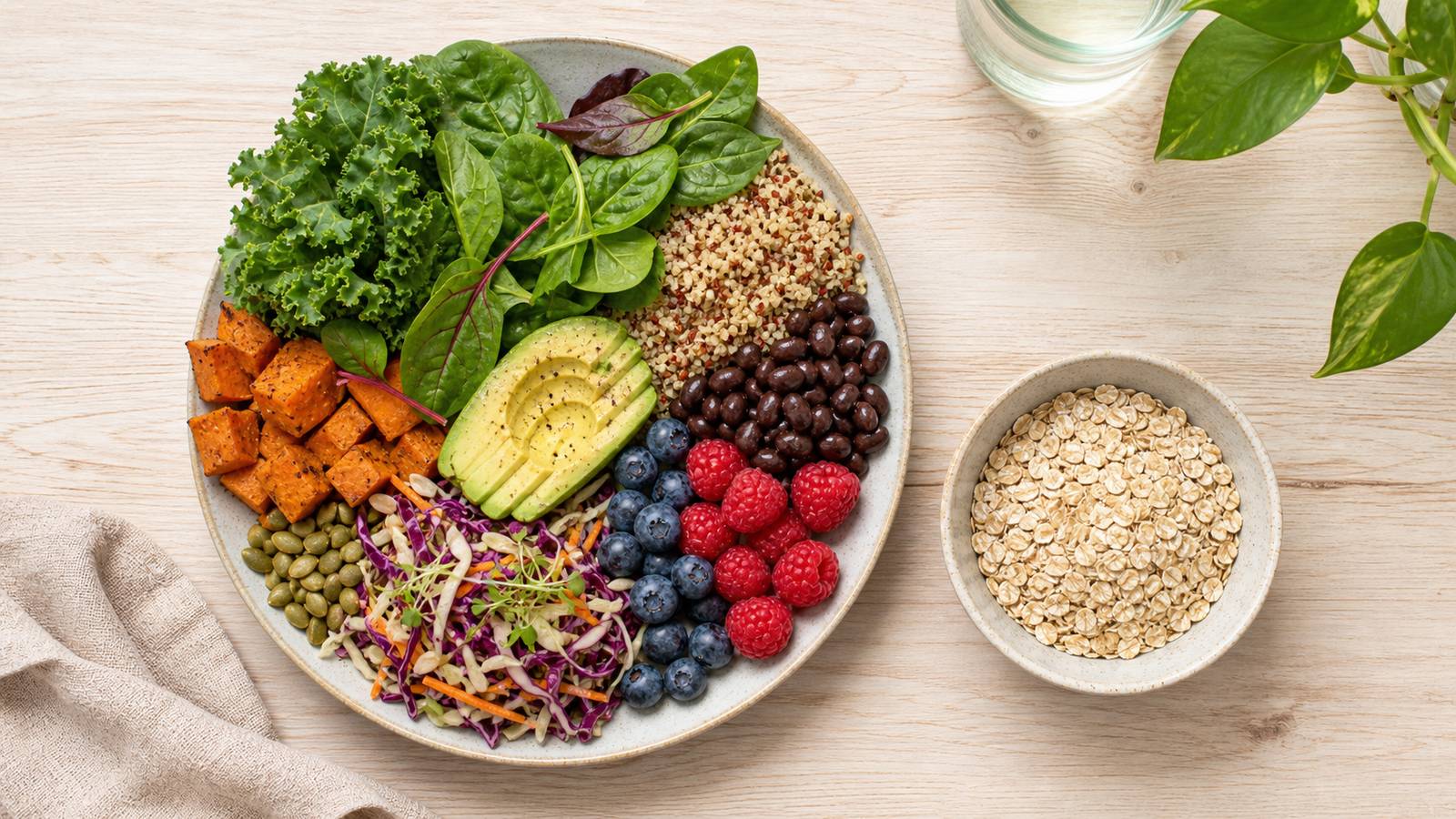 Colorful fibre-rich whole foods that support steady energy