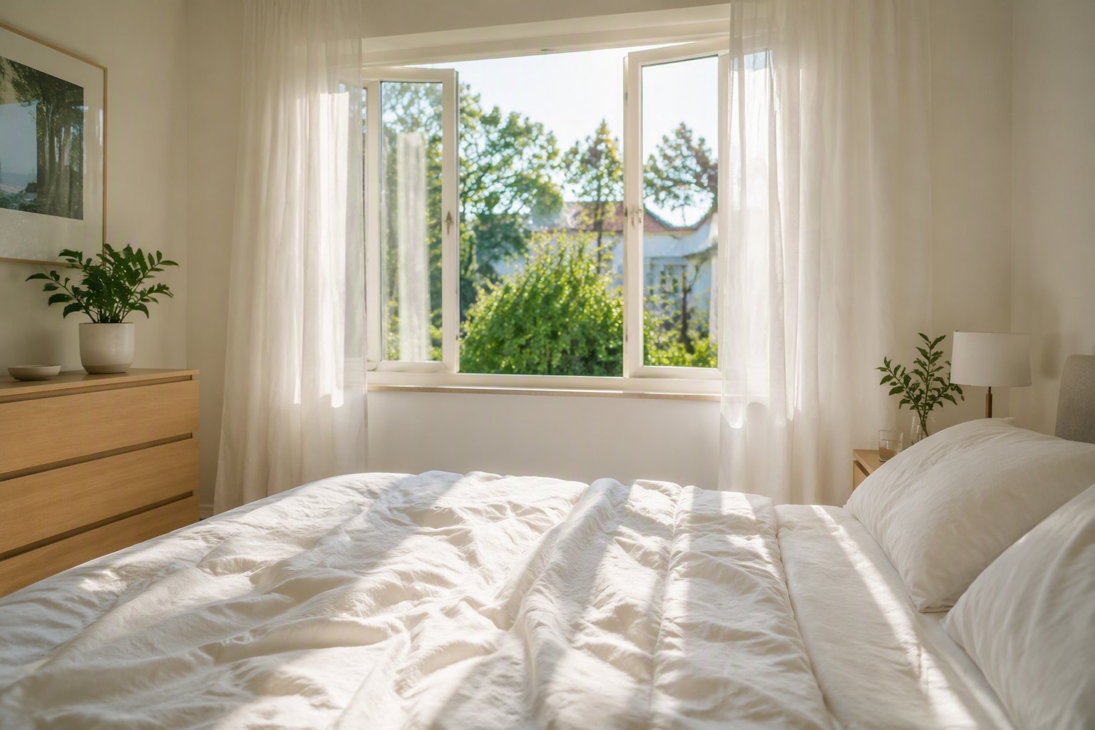 Morning daylight filling a bedroom, representing a reset body clock
